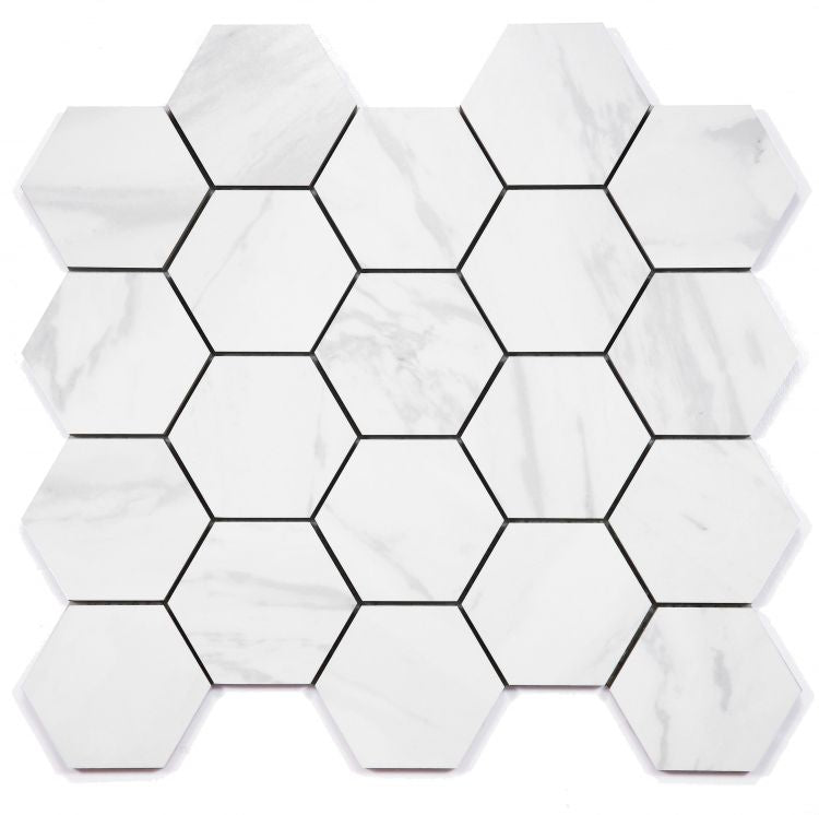 Volakas Premium Matte 3 x 3 Hexagon Mosaic 11.75 x 12.75 Elysium