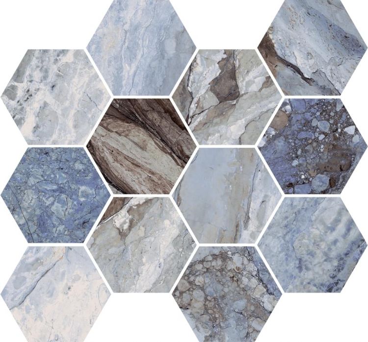 Mystic Ocean Polished Hexagon 4 x 4 12 x 13.5 Elysium