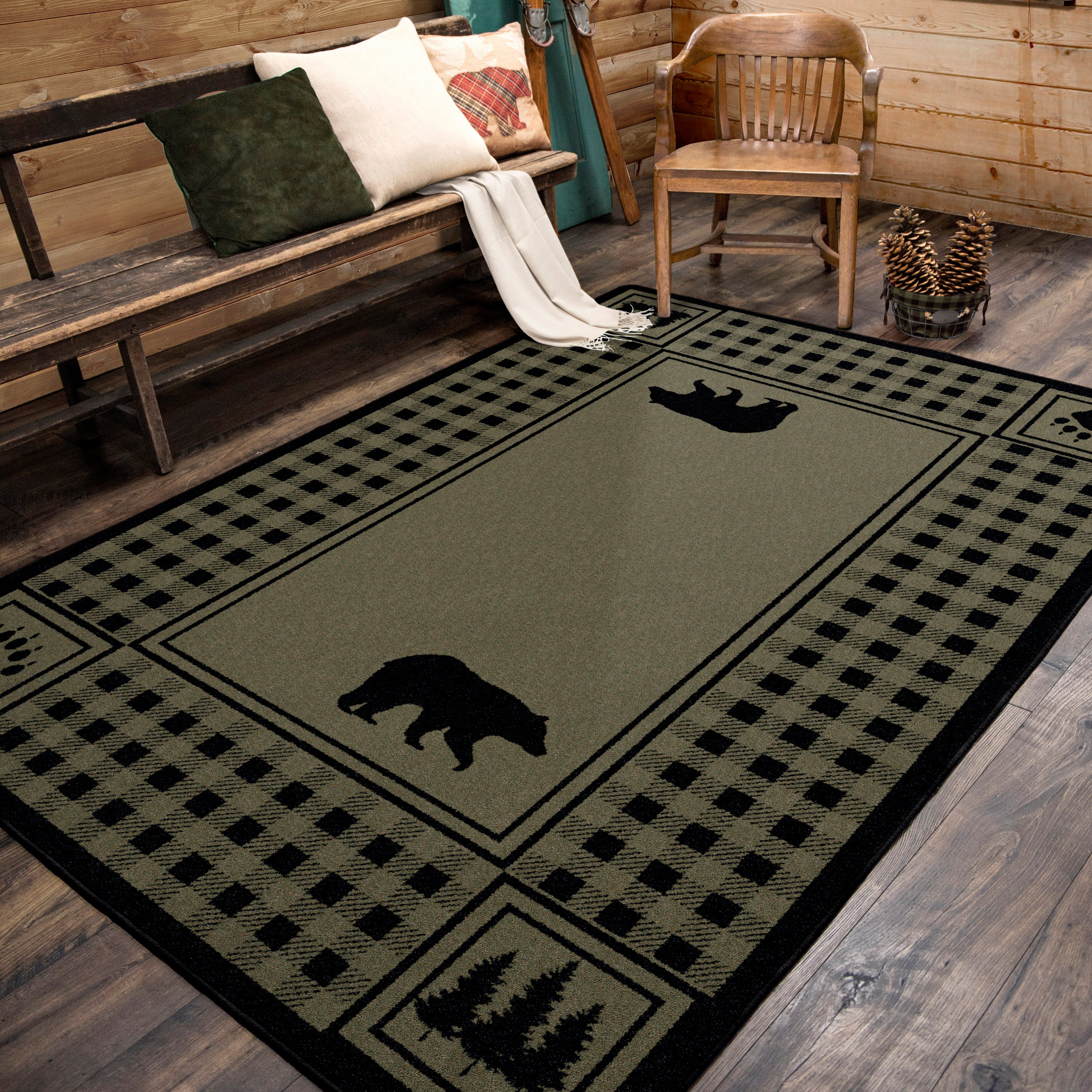 Bear Refuge - Green American Dakota Rugs