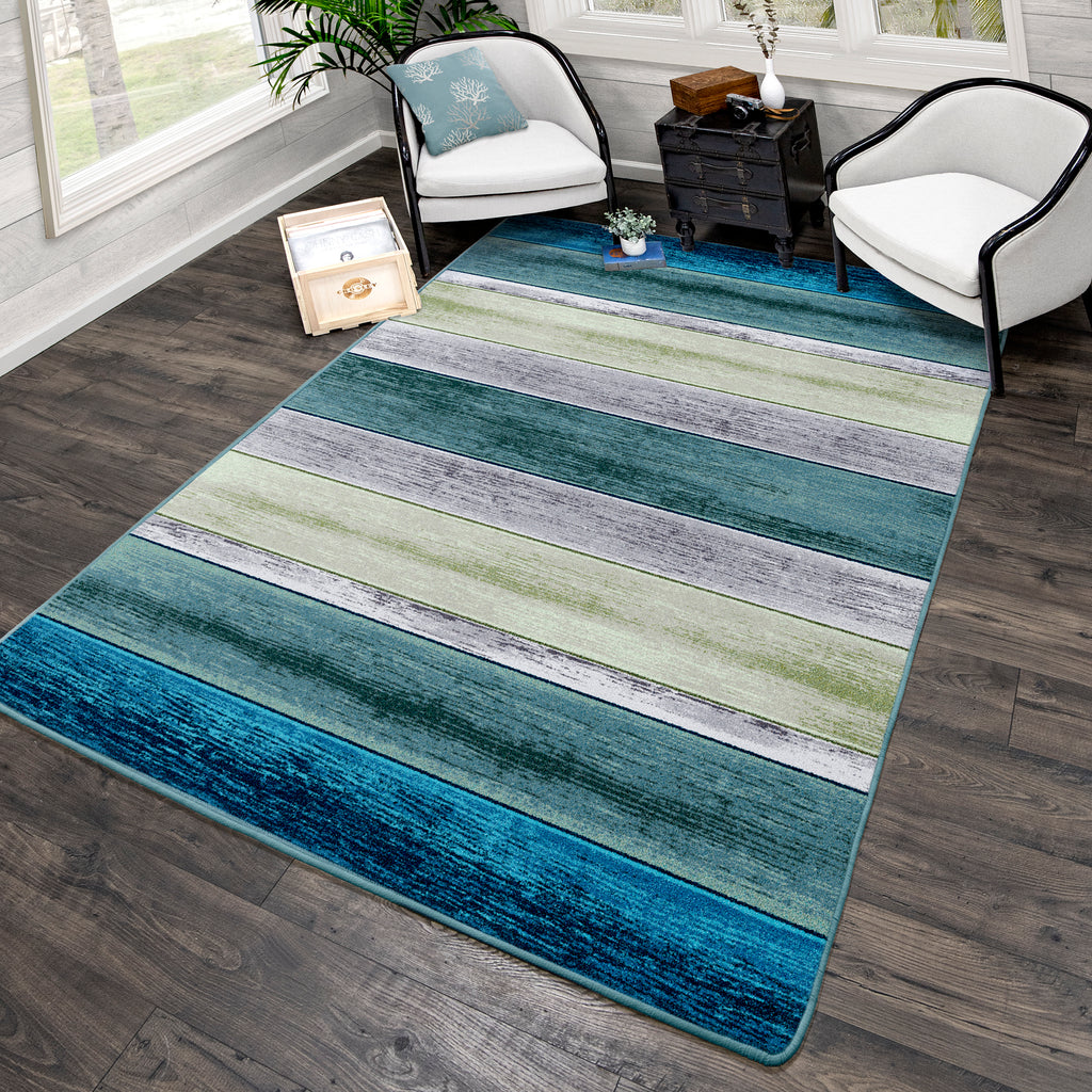Bungalow Stripe Aqua American Dakota Rugs