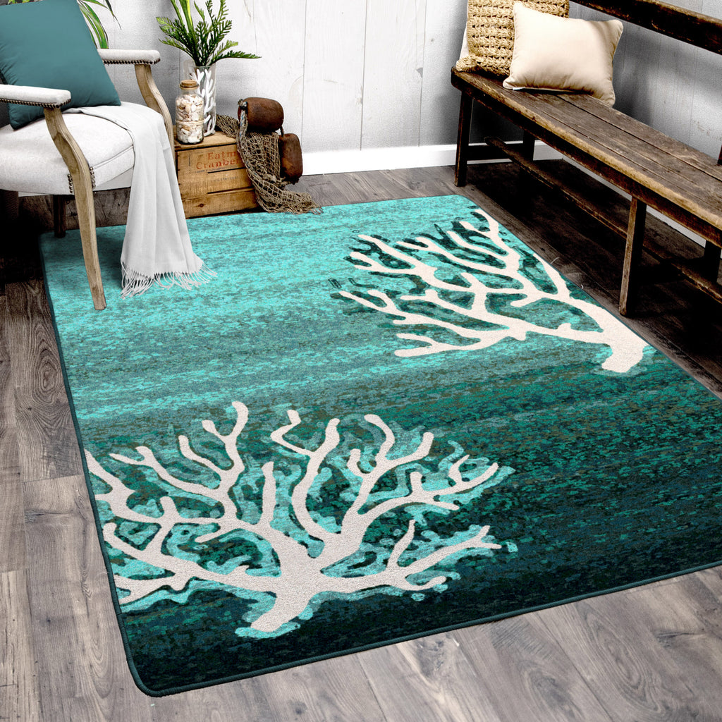Coral Pattern Aqua American Dakota Rugs