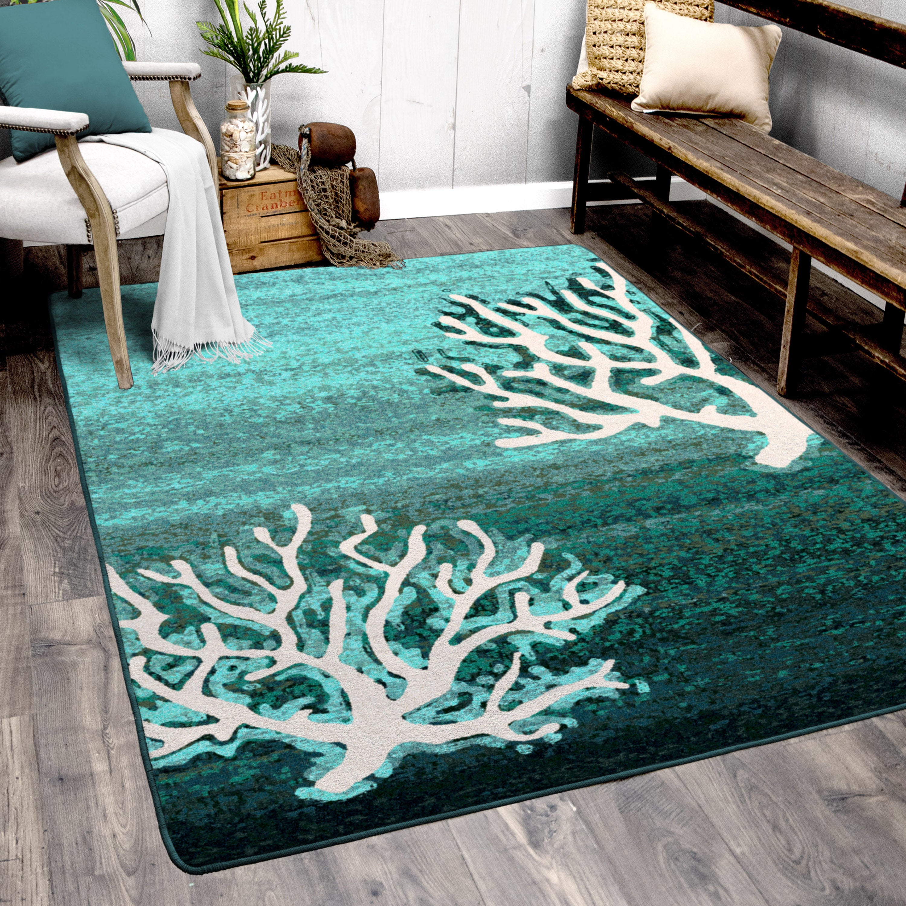 Coral Pattern Aqua American Dakota Rugs