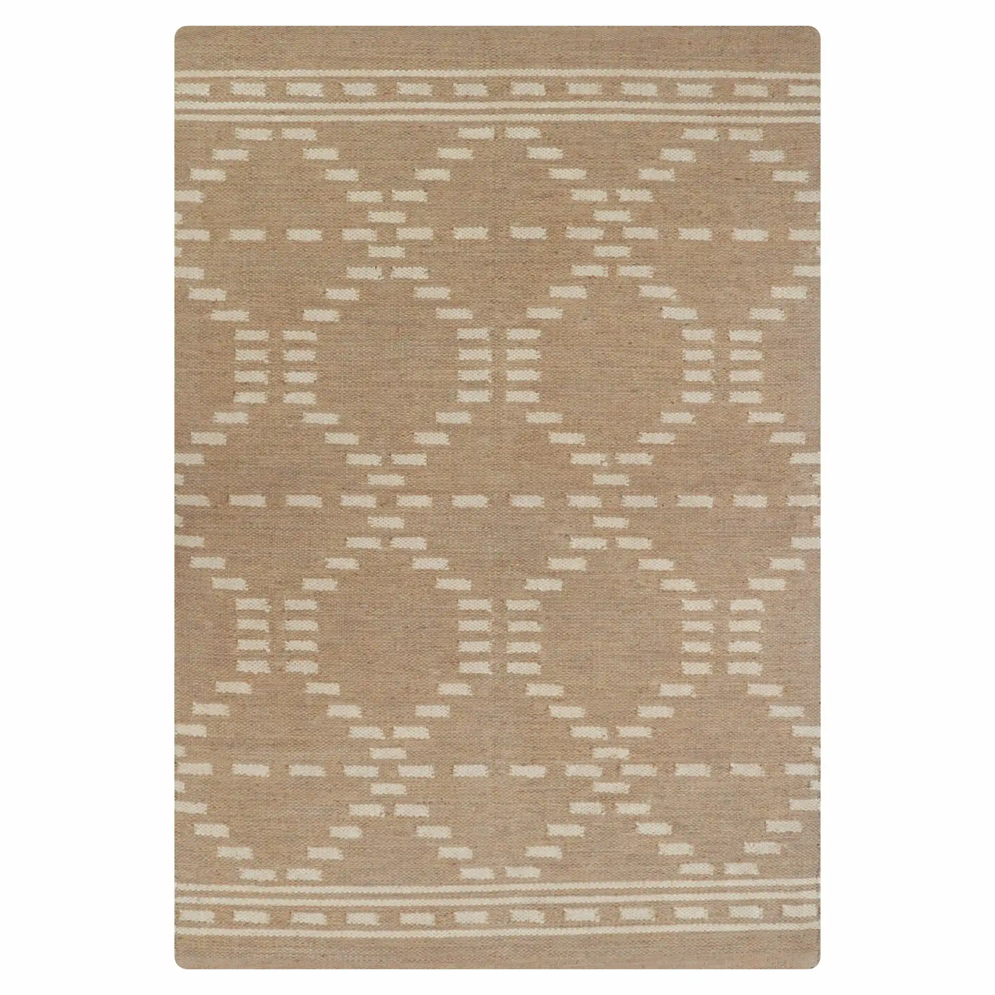 3x5 Dune Taupe Jute Rug with Dotted Lines and Premium Cotton Backing Homespice Rugs