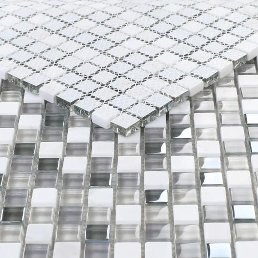 Close-up of a tiled surface with a geometric pattern