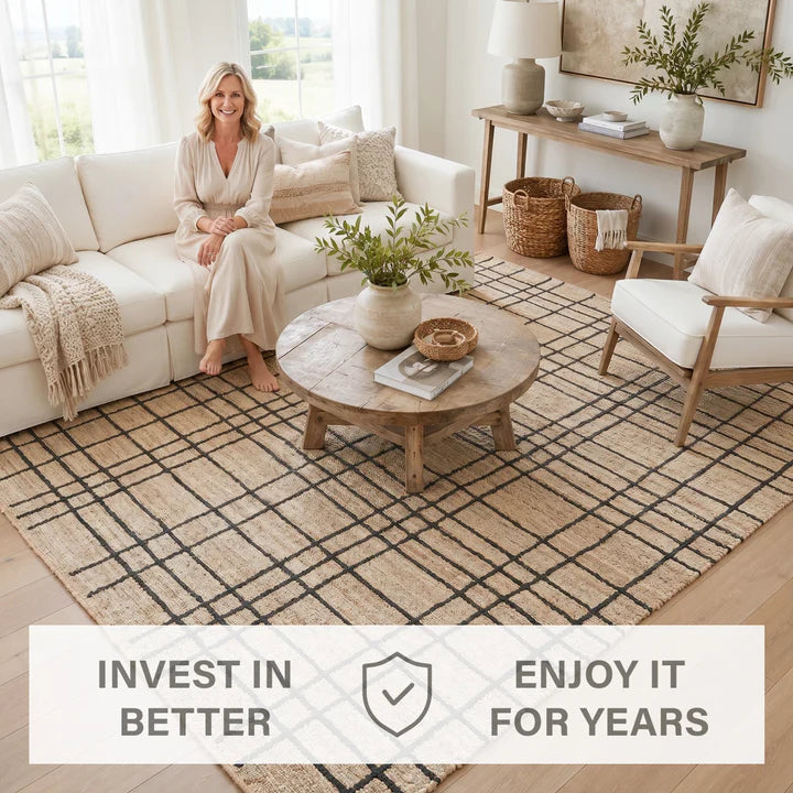 Nell Window Pane Premium Jute Rug With Backing Homespice Rugs
