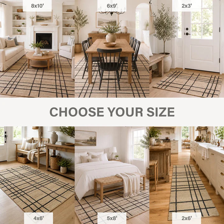 Nell Window Pane Premium Jute Rug With Backing Homespice Rugs