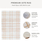 Faye Hand Embroidered Jute Windowpane Rug with Cotton Backing, Linen White & Beige Homespice Rugs