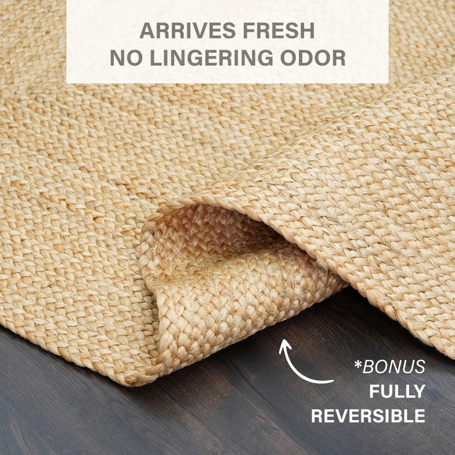 Faye Hand Embroidered Jute Windowpane Rug with Cotton Backing, Linen White & Beige Homespice Rugs