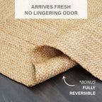 Faye Hand Embroidered Jute Windowpane Rug with Cotton Backing, Linen White & Beige Homespice Rugs