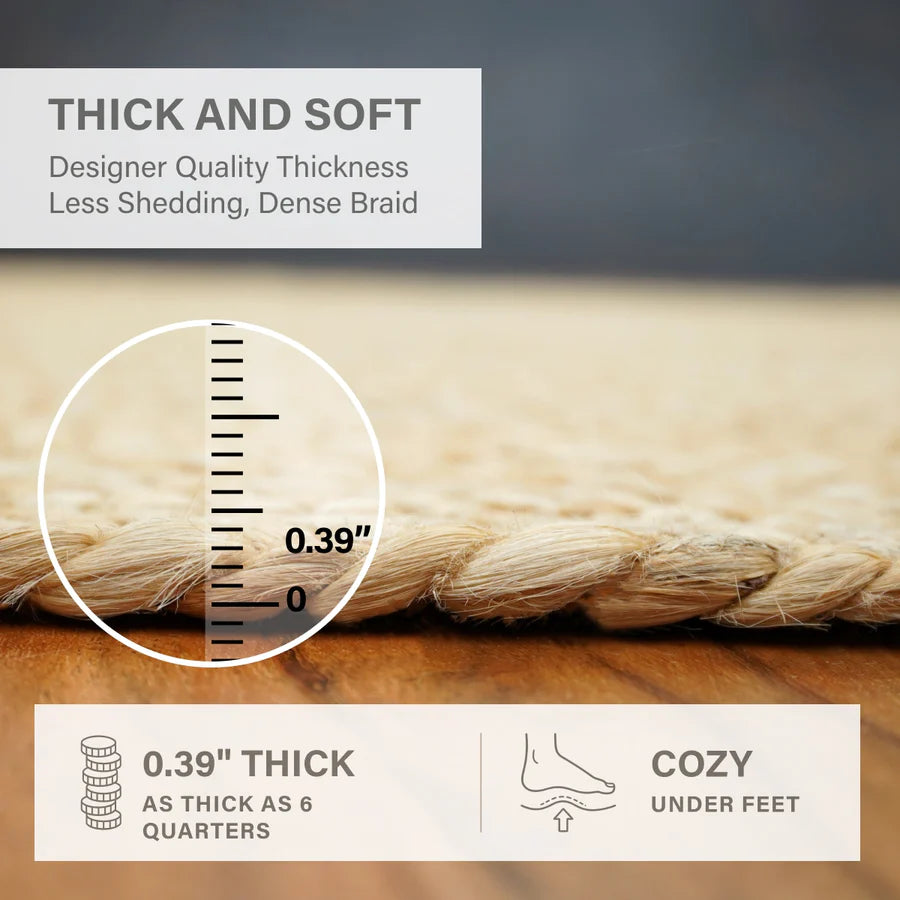Reva Handwoven Natural Jute Striped Area Rug, Hand Sorted Yarn, White and Brown Homespice Rugs