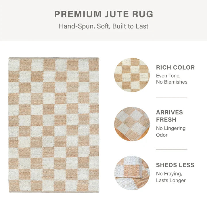 Mesa Handwoven Reversible Jute Checkered Area Rug in Beige and Ivory Tones Homespice Rugs