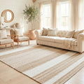Reva Handwoven Natural Jute Striped Area Rug, Hand Sorted Yarn, White and Brown Homespice Rugs