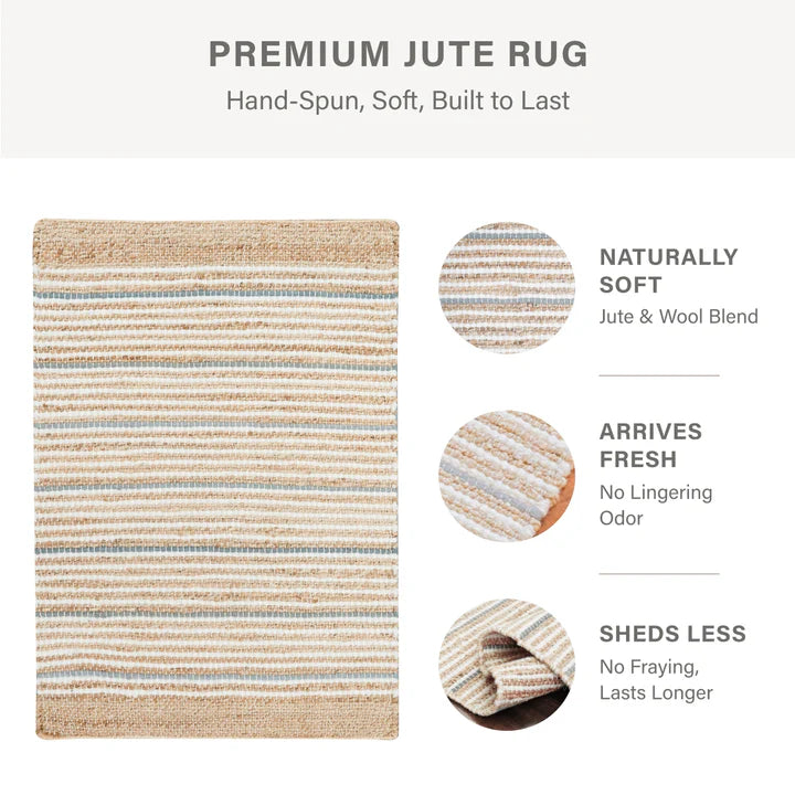Remi Soft Hand Spun Jute Striped Rug with Wool Accent Stripes Homespice Rugs