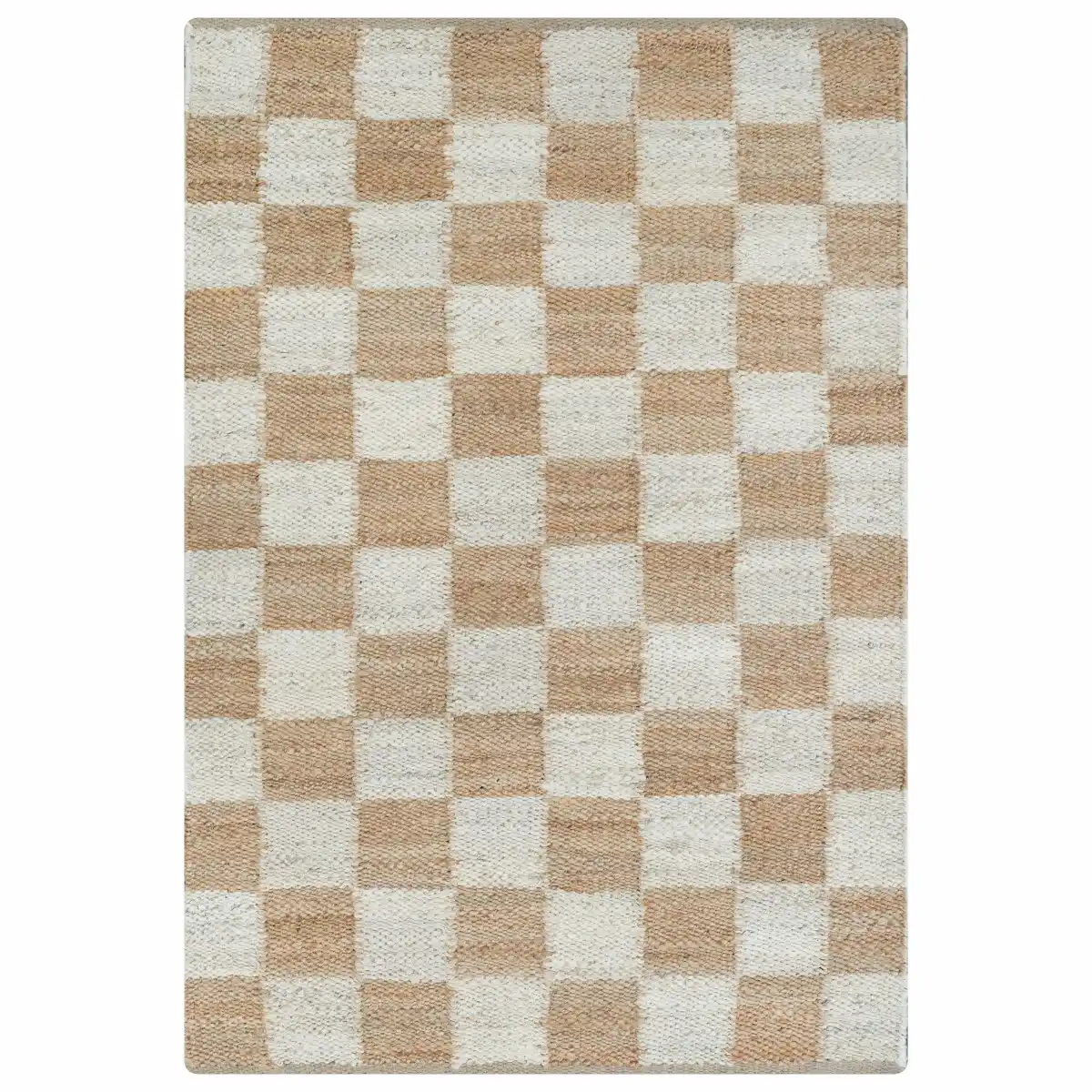 2x6 Mesa Handwoven Reversible Jute Checkered Area Rug in Beige and Ivory Tones Homespice Rugs