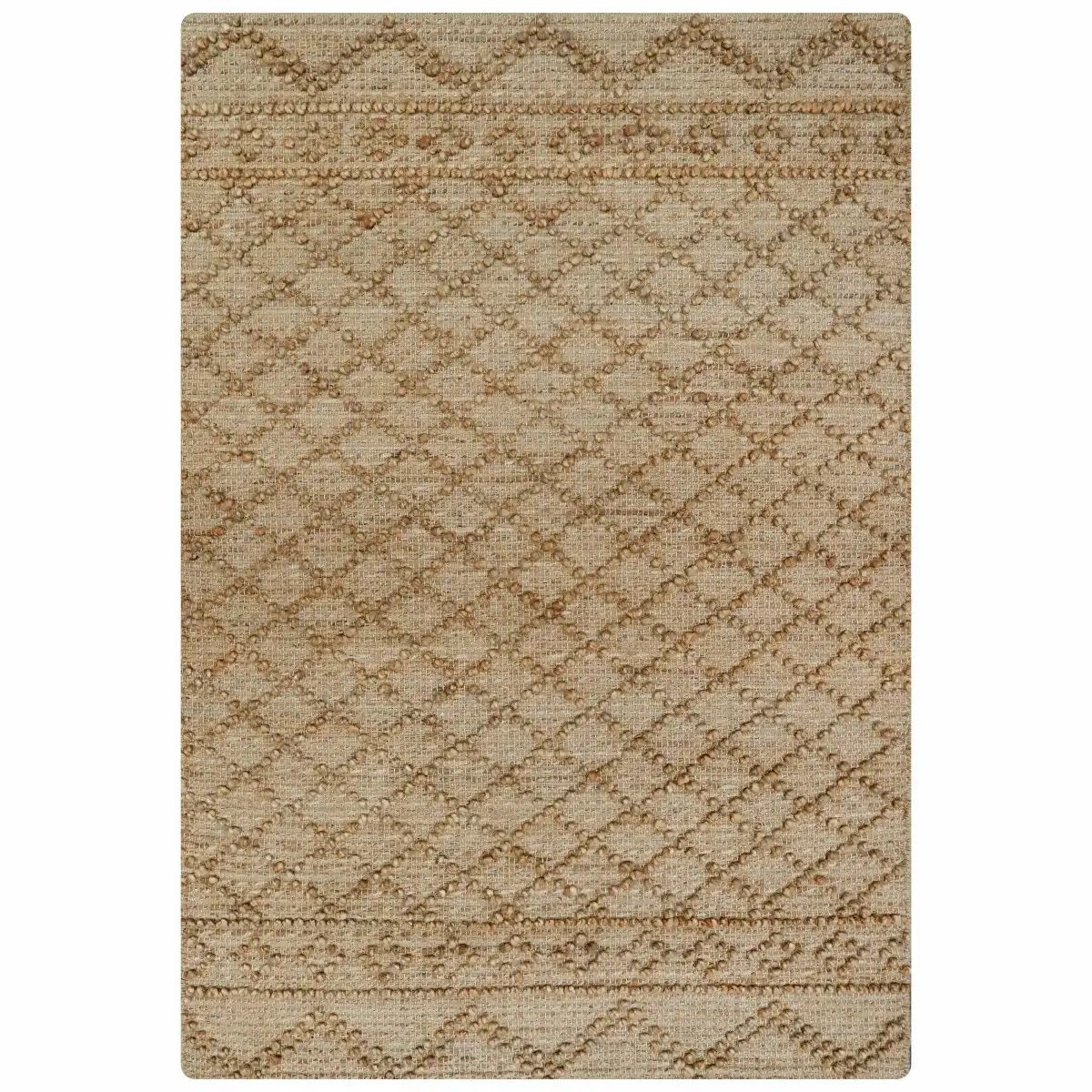 4x6 Nira Hand Spun Jute Embroidered Rug with Raised Diamond Trellis, Looped Yarn Homespice Rugs