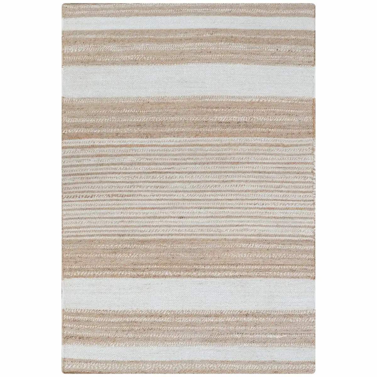 2x6 Reva Handwoven Natural Jute Striped Area Rug, Hand Sorted Yarn, White and Brown Homespice Rugs