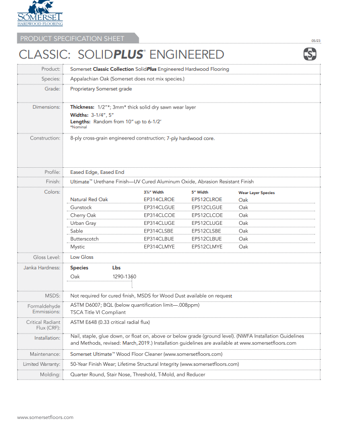 Somerset Oak Classic Collection 1/2" EngineeredHardwood Flooring Somerset