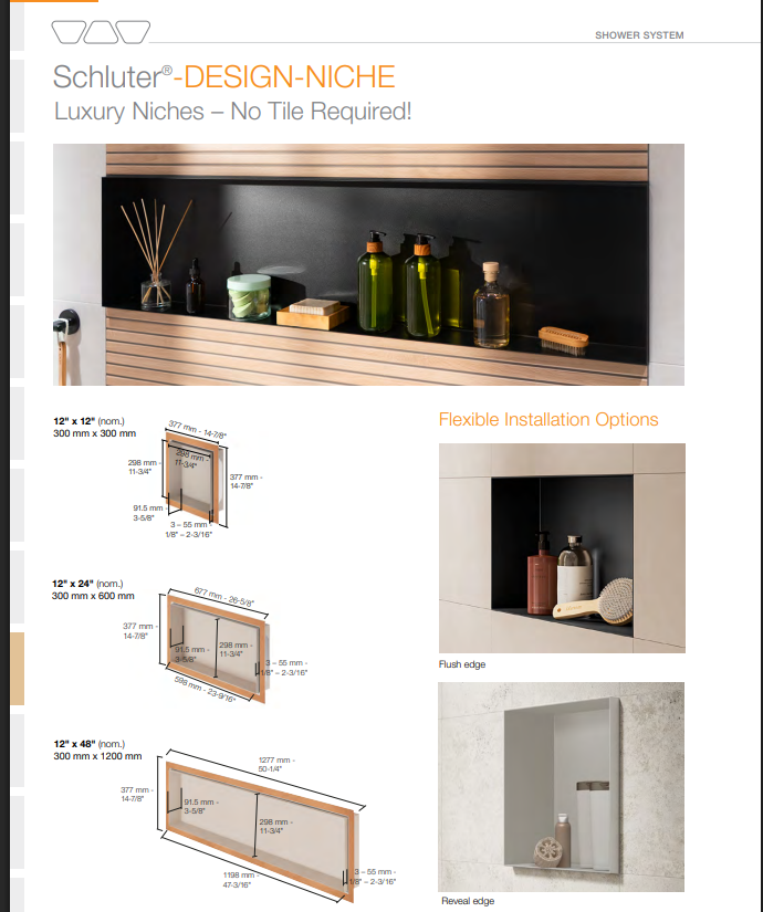 SCHLUTER SHOWER  DESIGN-NICHE KIT FOR ANY WALL : NO TILE REQUIRED Schluter