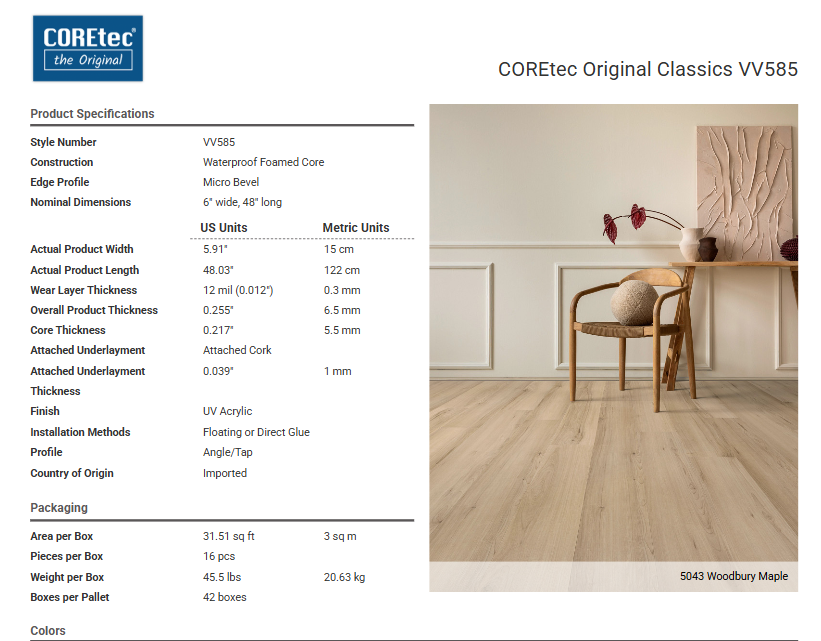 CORETEC ORIGINAL CLASSICS VV585                    - ARTESIA HICKORY Coretec