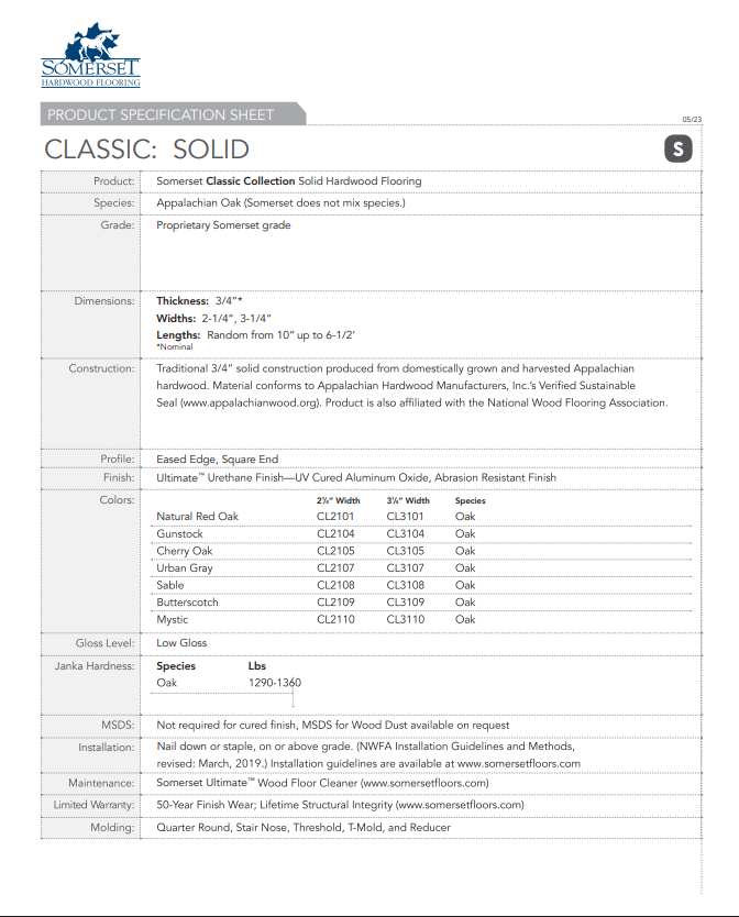 Somerset Classic Collection Solid Oak Hardwood Flooring Somerset