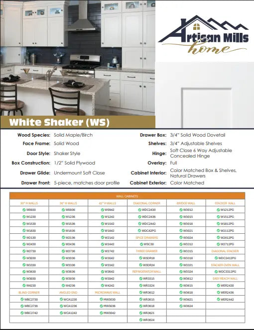 Artisan Mills Home Artisan Mills White Shaker 42" Bathroom Vanity Cabinet with Drawers (L/R) Artisan Mills Home
