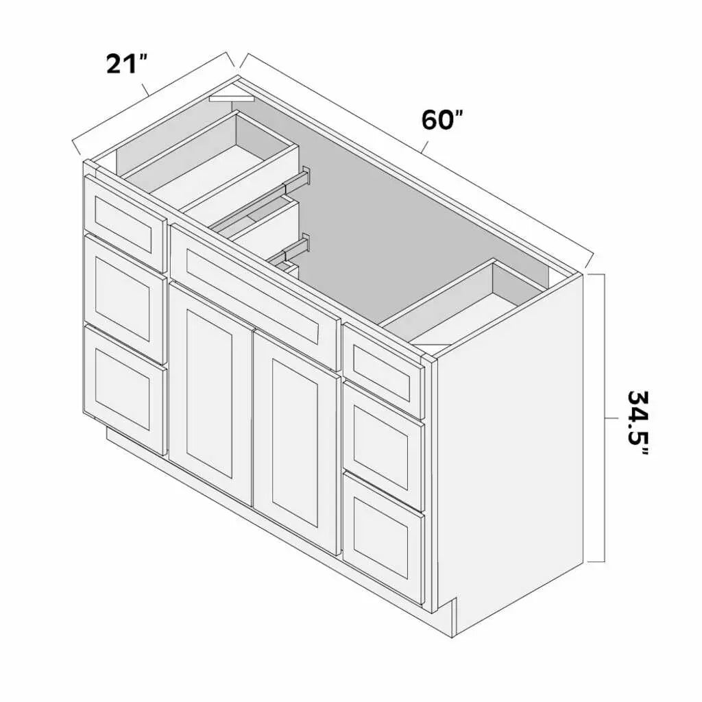 Artisan Mills Home Artisan Mills White Shaker 60" Vanity Base with Doors and Drawers V6021DD Ready To Assemble Artisan Mills Home