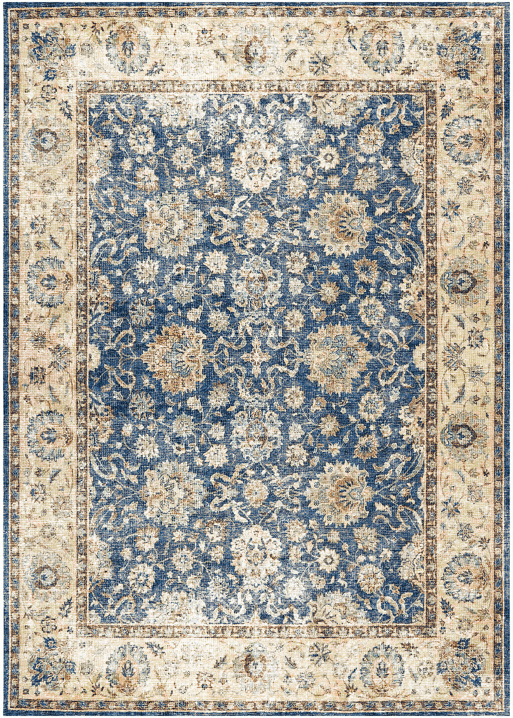 Mayberry Rugs Vintage Thebes Blue Area Rug – Distressed Traditional Rug Mayberry Rug