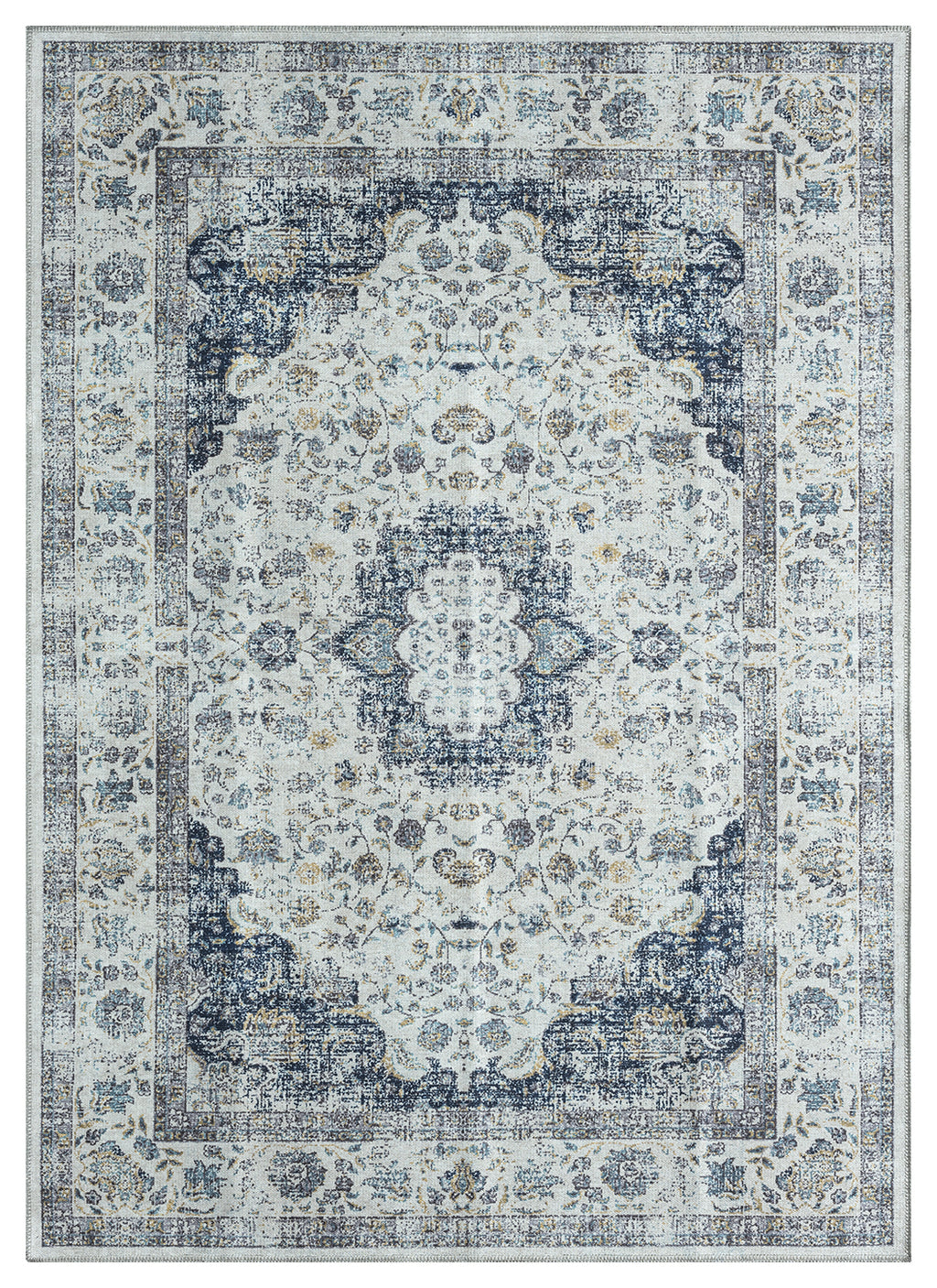 Mayberry Rugs Vintage Lisbon Cream Navy Area Rug – Distressed Traditional Rug Mayberry Rug