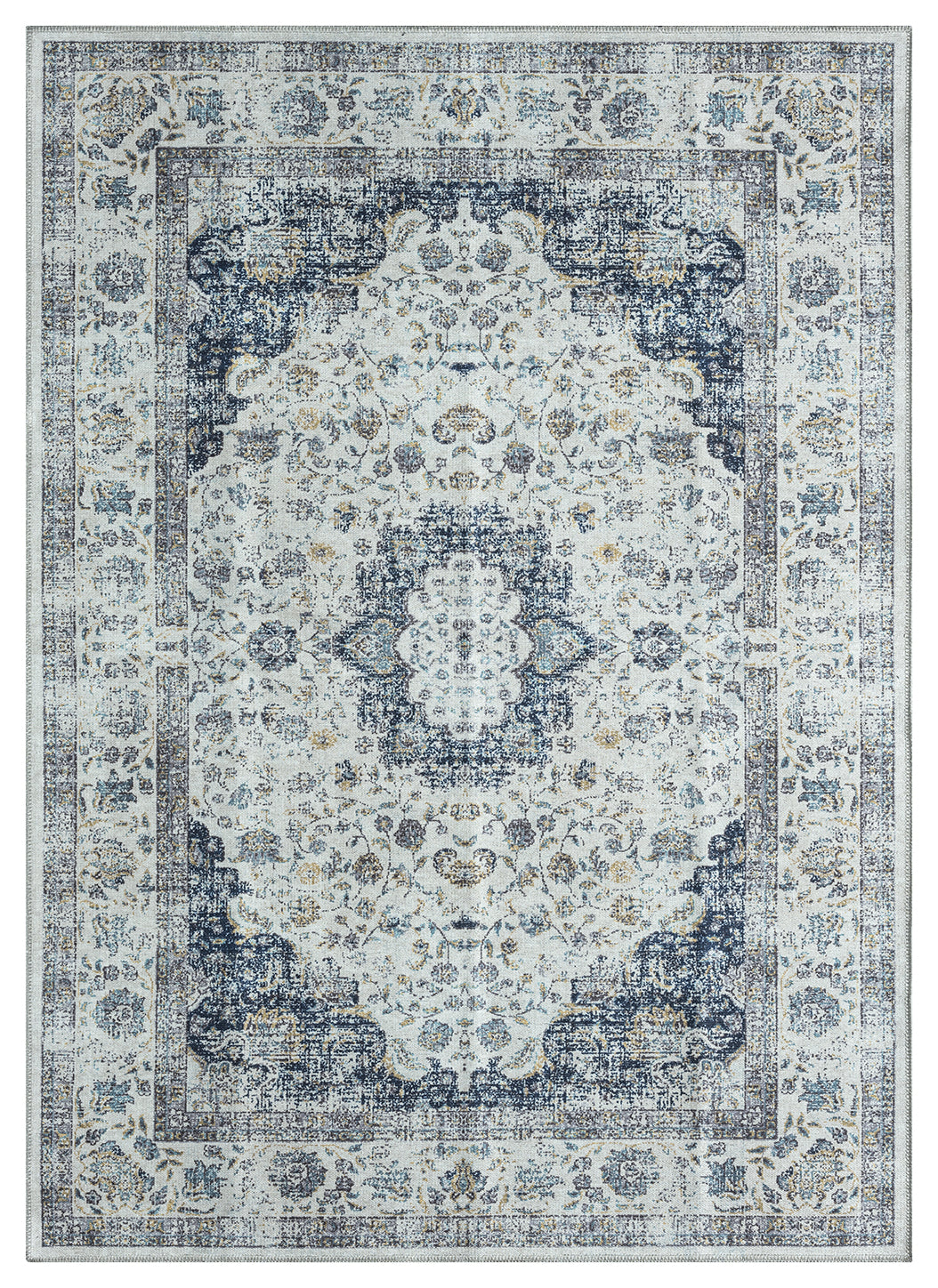 Mayberry Rugs Vintage Lisbon Cream Navy Area Rug – Distressed Traditional Rug Mayberry Rug