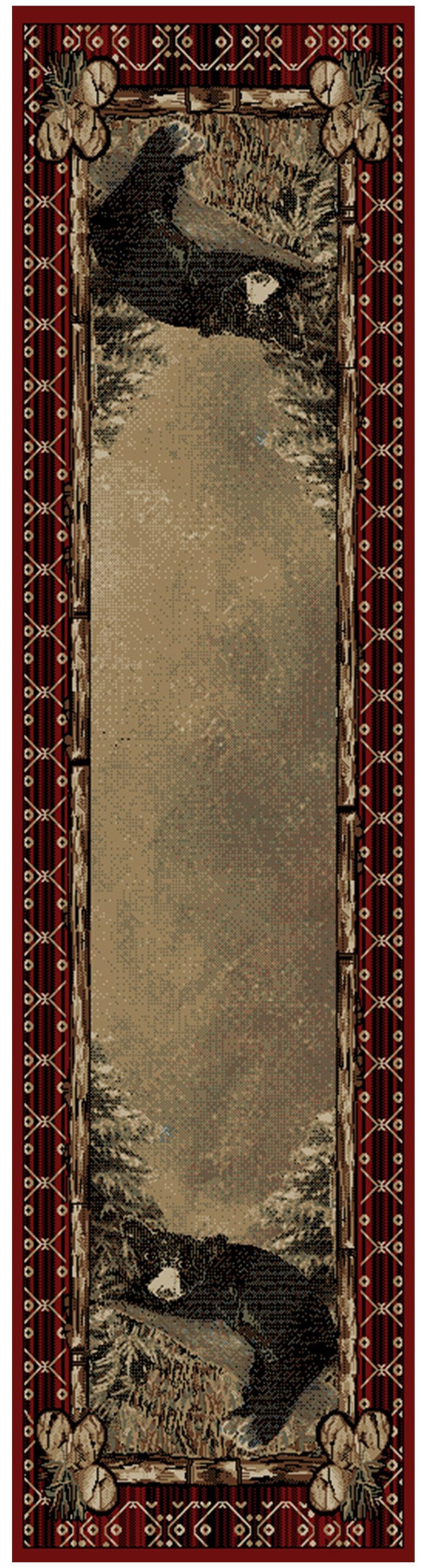 Mayberry Rugs Lodge King Lazy Bear Red Area Rug – Rustic Cabin Lodge Rug Mayberry Rug