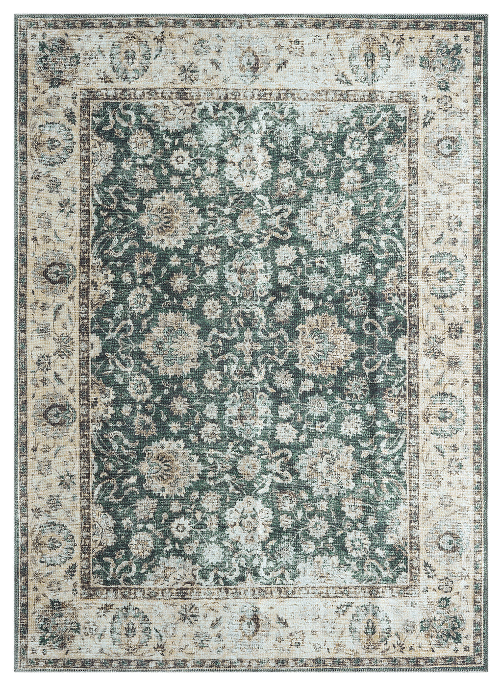 Mayberry Rugs Vintage Thebes Green Area Rug – Distressed Traditional Rug Mayberry Rug