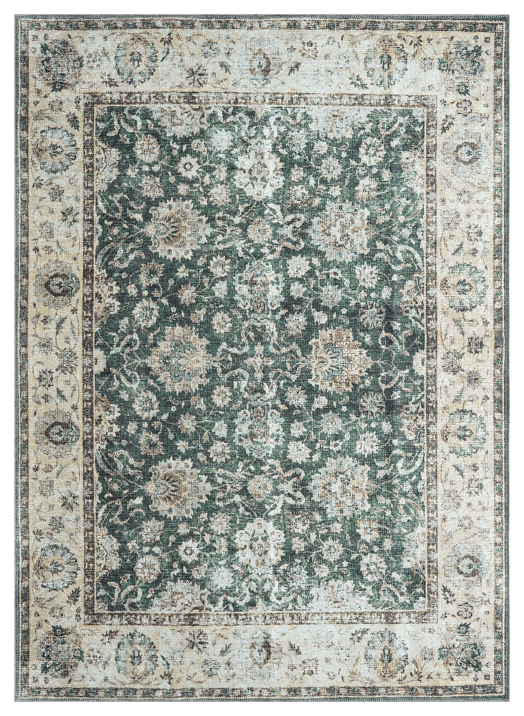 Mayberry Rugs Vintage Thebes Green Area Rug – Distressed Traditional Rug Mayberry Rug