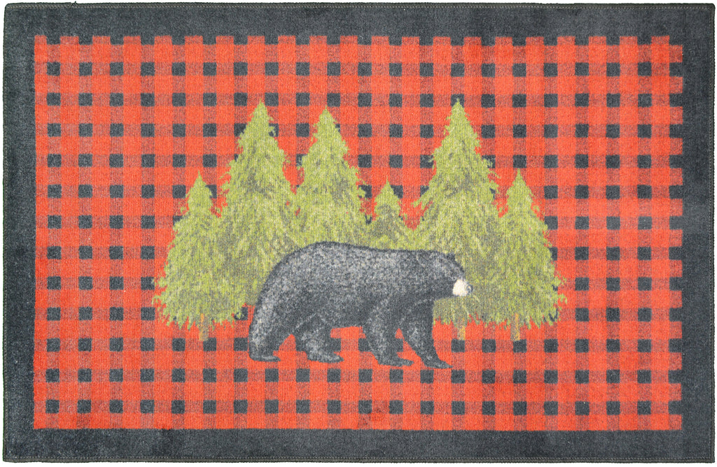 Mayberry Rugs Cozy Cabin Pine Bear Red Area Rug – Rustic Cabin Lodge Rug Mayberry Rug