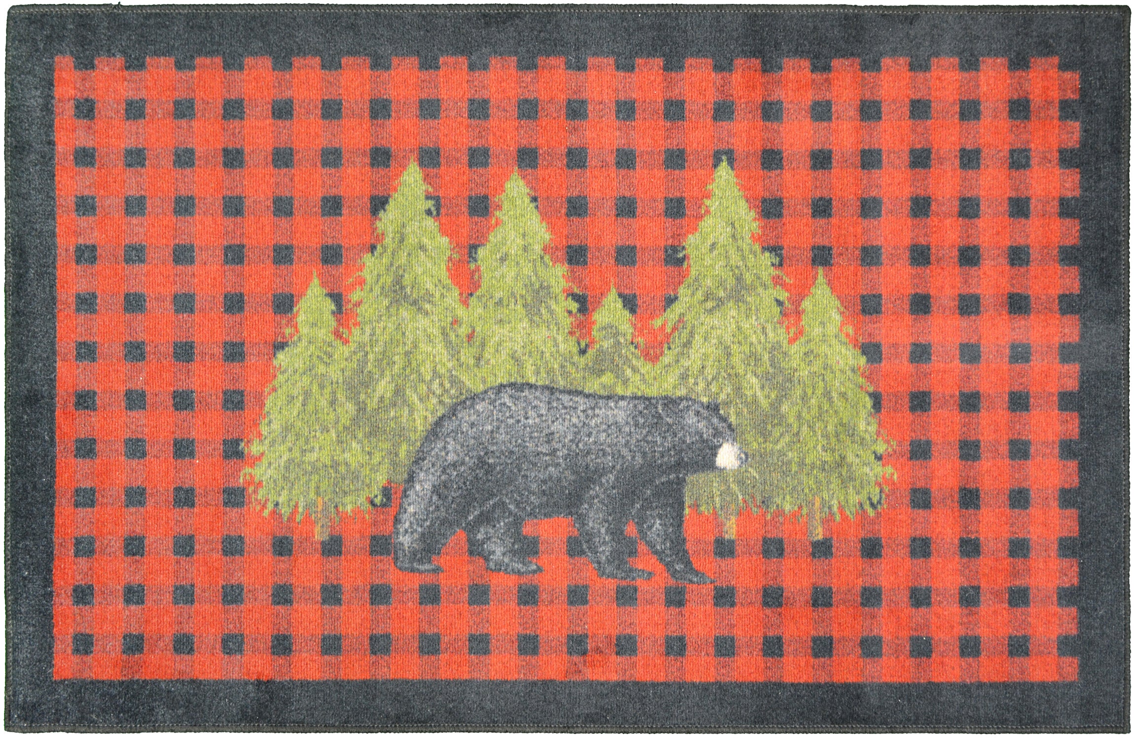 Mayberry Rugs Cozy Cabin Pine Bear Red Area Rug – Rustic Cabin Lodge Rug Mayberry Rug