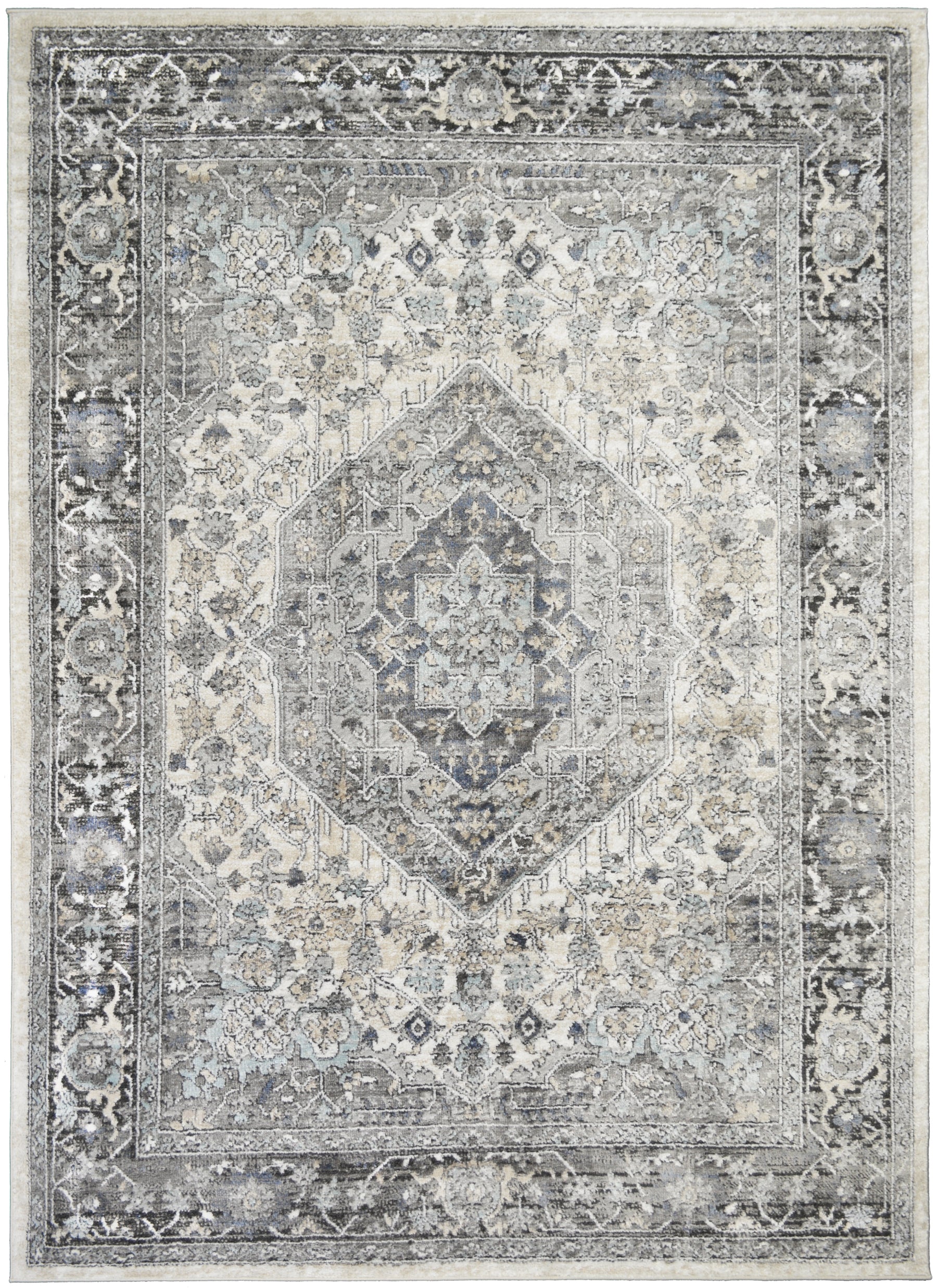 Mayberry Rugs Firenze Rosetta Ivory Gray Area Rug – Traditional Ornate Rug Mayberry Rug