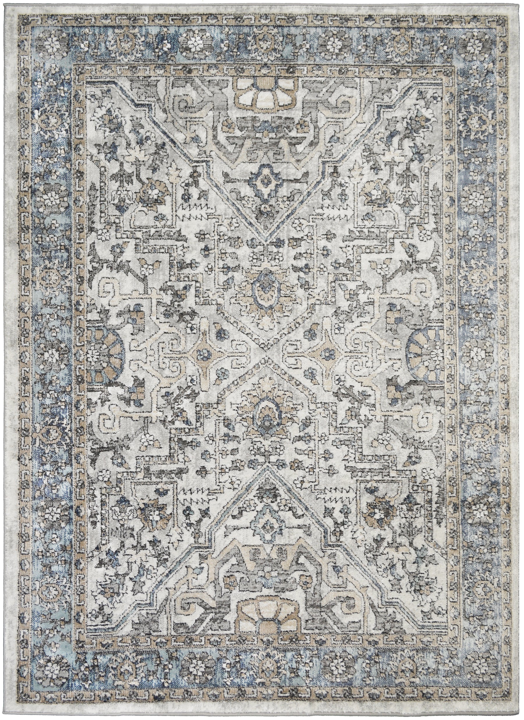 Mayberry Rugs Firenze Noble Ivory Blue Area Rug – Traditional Ornate Rug Mayberry Rug