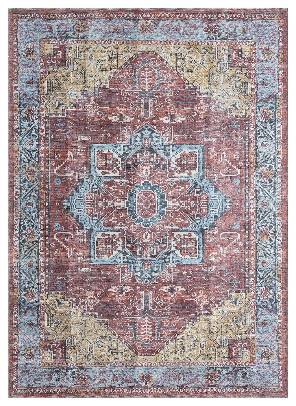 Mayberry Rugs Vintage Pompeii Red Area Rug – Distressed Traditional Rug Mayberry Rug