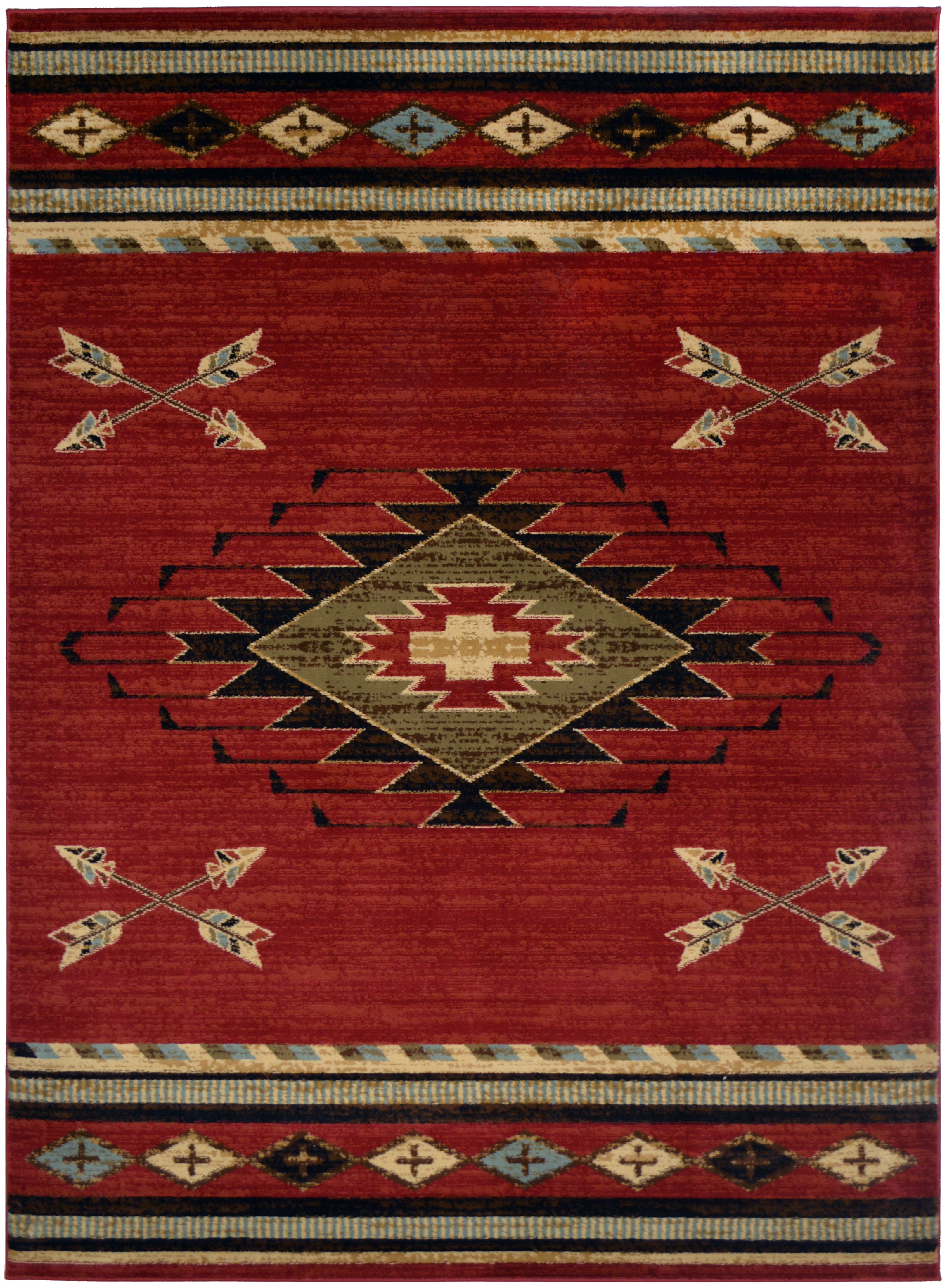 Mayberry Rugs American Destination Arrowhead Red Area Rug – Southwestern Lodge Rug Mayberry Rug