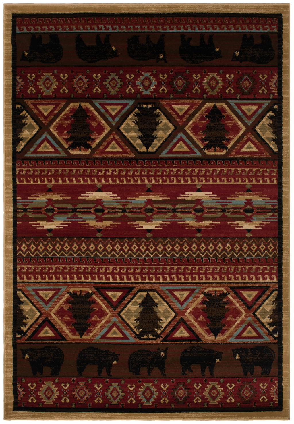 Mayberry Rugs Lodge King Red Pine Red Area Rug – Rustic Cabin Lodge Rug Mayberry Rug