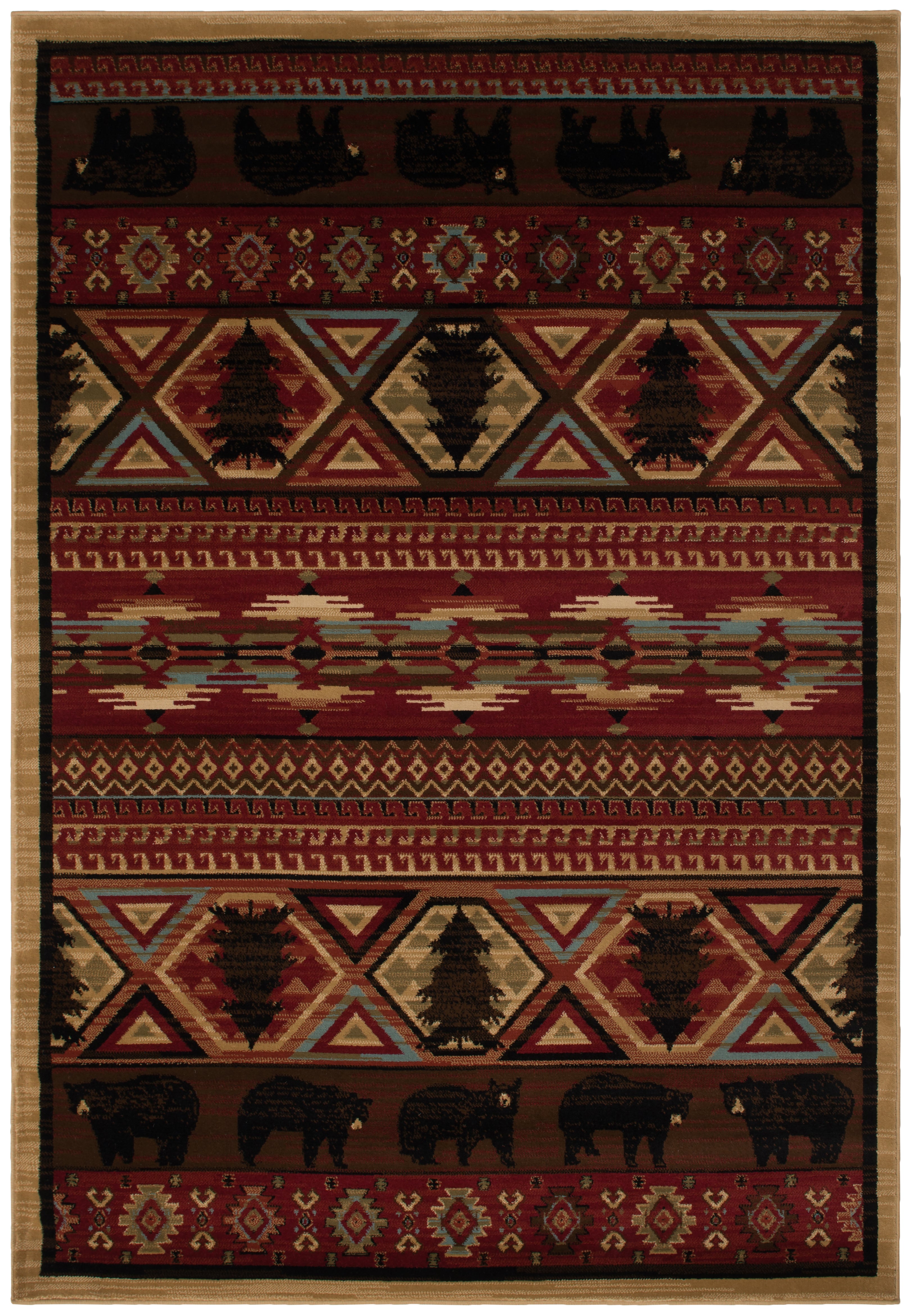 Mayberry Rugs Lodge King Red Pine Red Area Rug – Rustic Cabin Lodge Rug Mayberry Rug