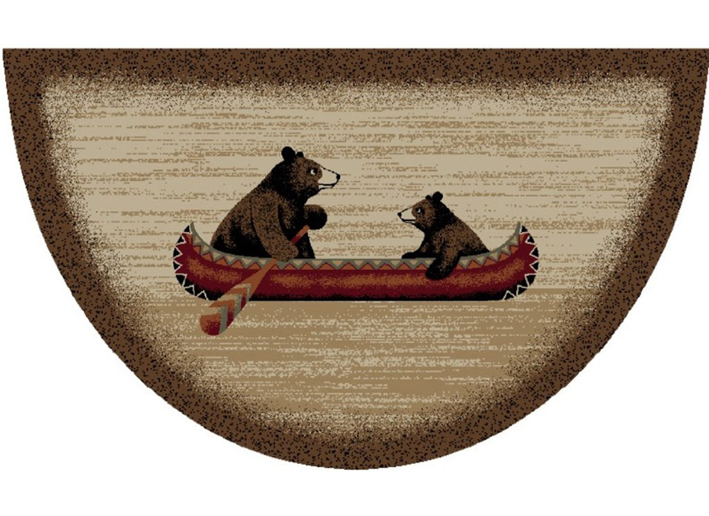 Mayberry Rugs Cozy Cabin Bear Canoe Brown Area Rug – Rustic Cabin Lodge Rug Mayberry Rug