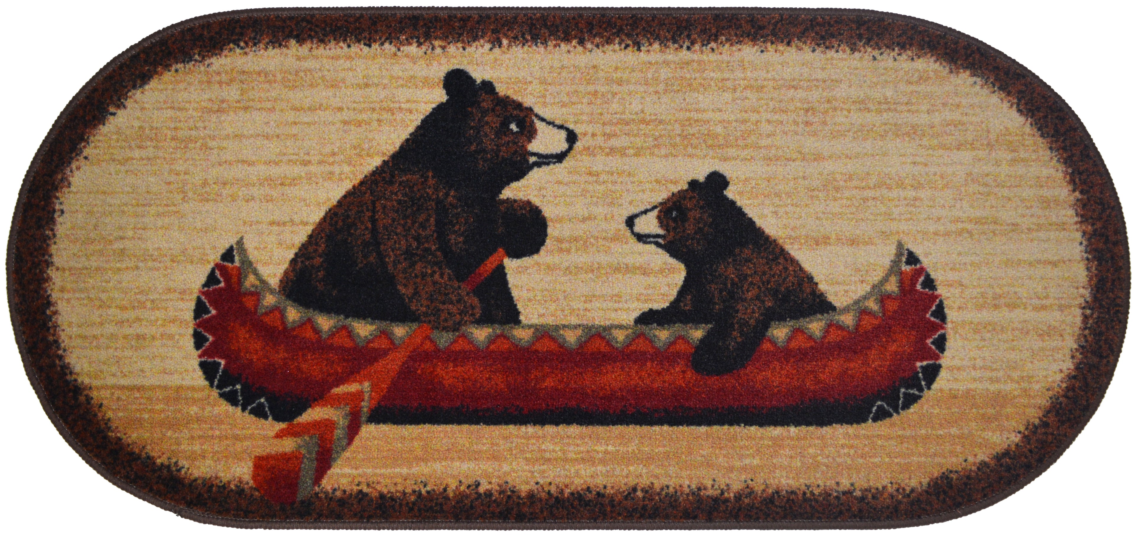 Mayberry Rugs Cozy Cabin Bear Canoe Brown Area Rug – Rustic Cabin Lodge Rug Mayberry Rug