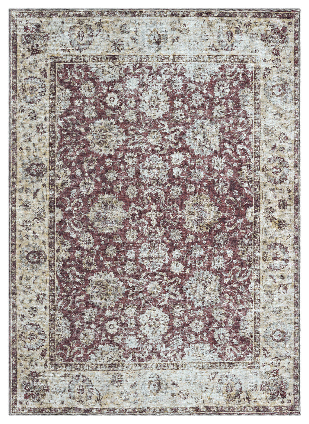 Mayberry Rugs Vintage Thebes Red Area Rug – Distressed Traditional Rug Mayberry Rug