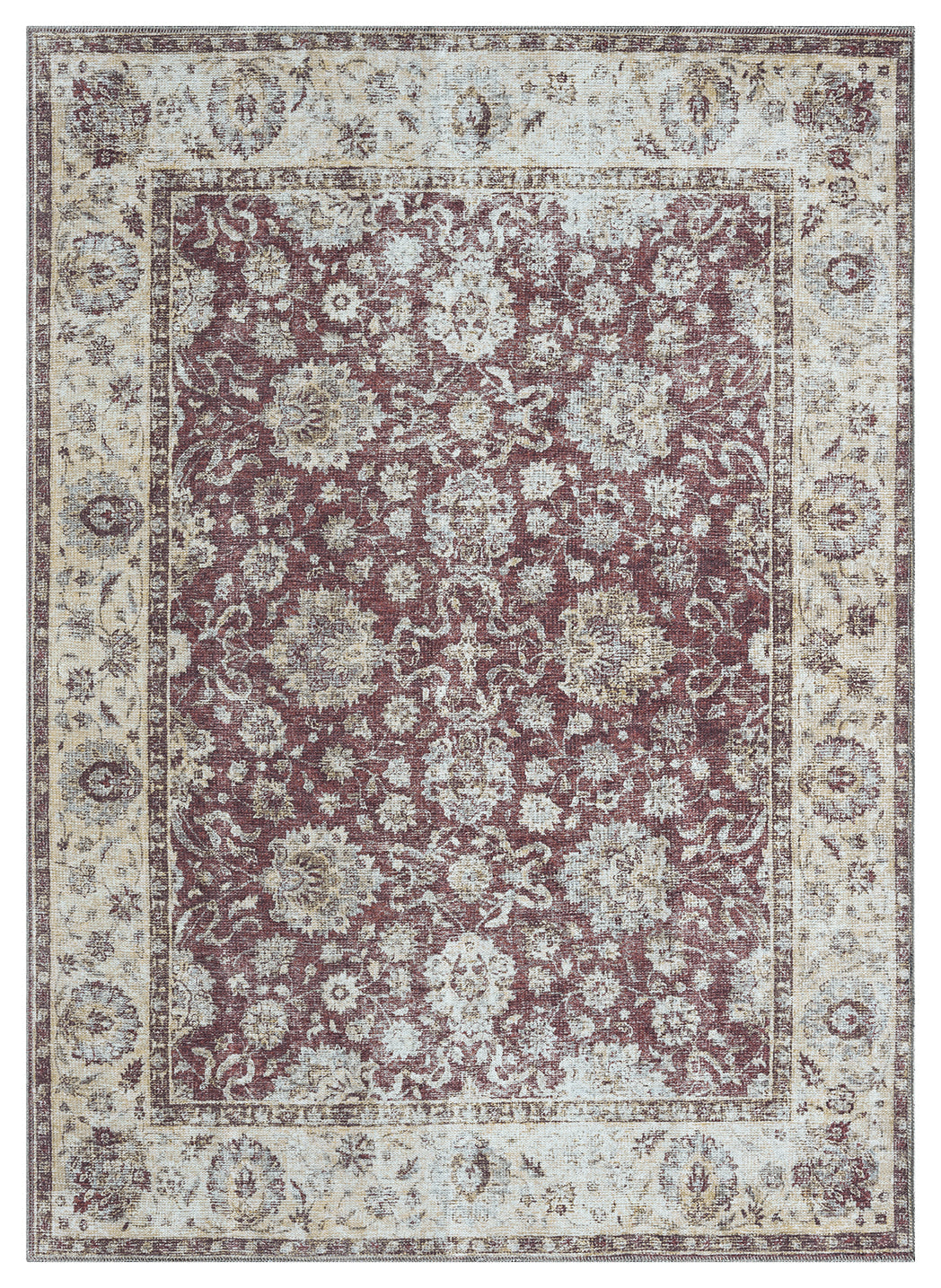 Mayberry Rugs Vintage Thebes Red Area Rug – Distressed Traditional Rug Mayberry Rug