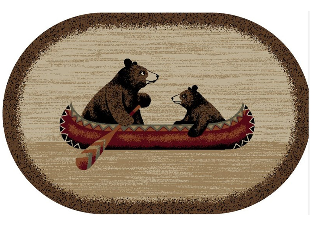 Mayberry Rugs Cozy Cabin Bear Canoe Brown Area Rug – Rustic Cabin Lodge Rug Mayberry Rug