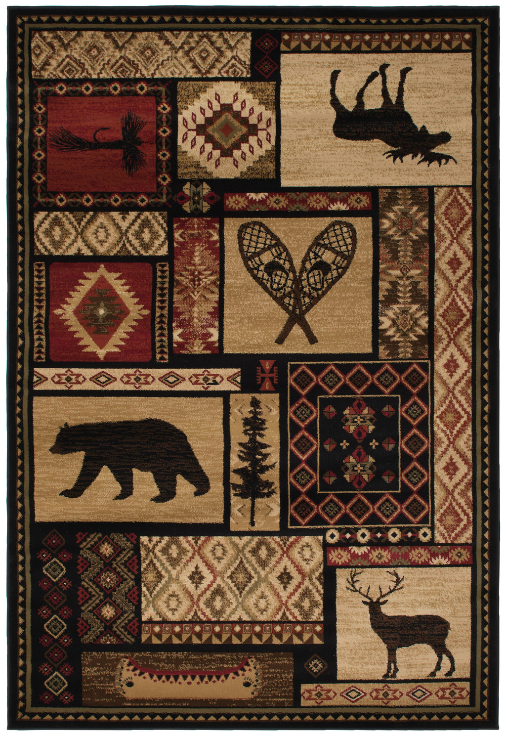 Mayberry Rugs Lodge King Patchwork Multi Area Rug – Rustic Cabin Lodge Rug Mayberry Rug