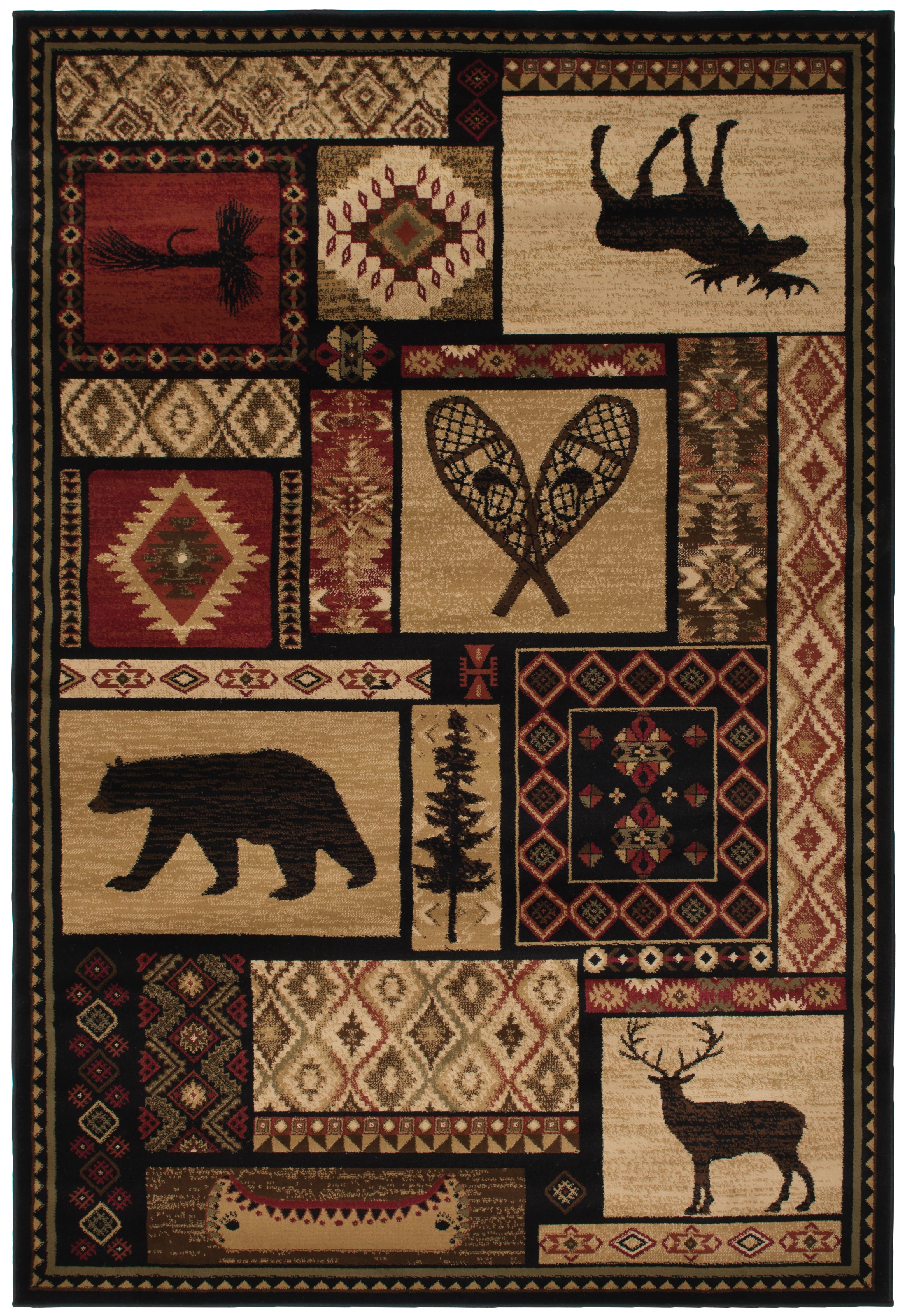 Mayberry Rugs Lodge King Patchwork Multi Area Rug – Rustic Cabin Lodge Rug Mayberry Rug