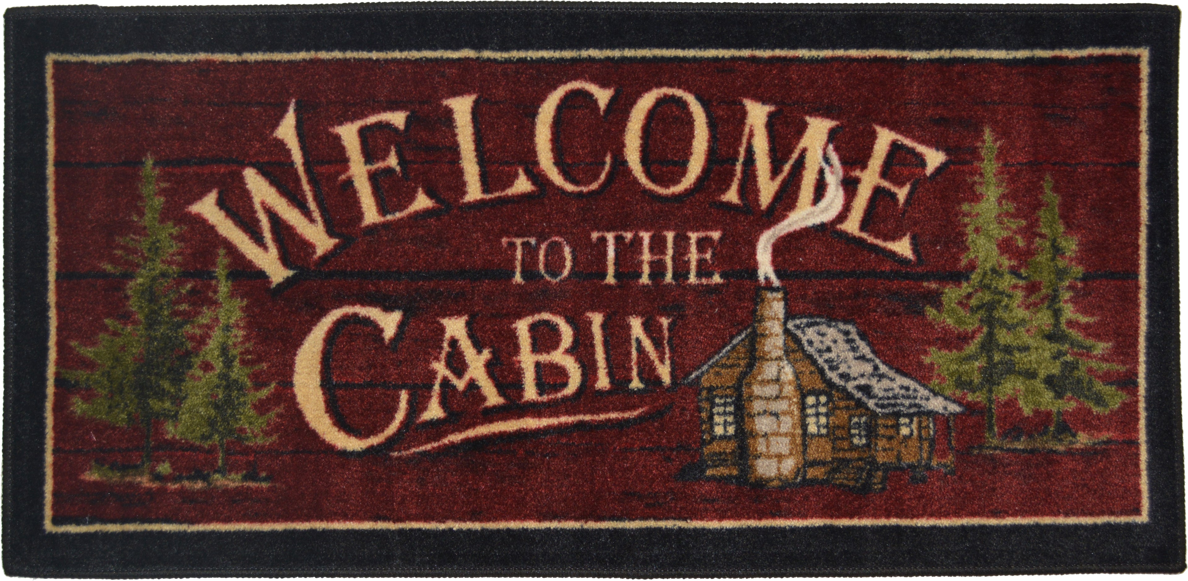 Mayberry Rugs Cozy Cabin Welcome to the Cabin Red Area Rug – Rustic Cabin Lodge Rug Mayberry Rug